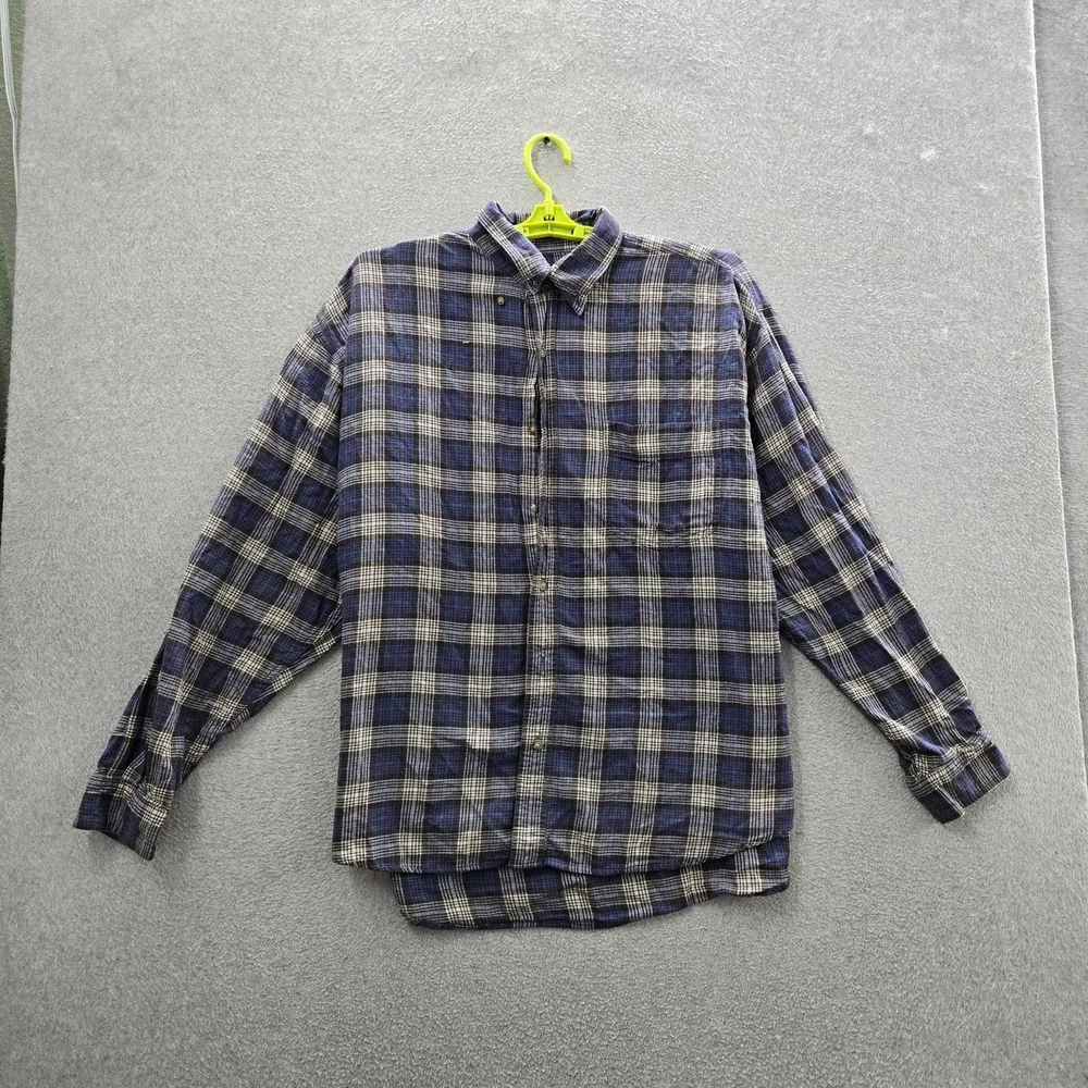 Eddie Bauer Men Button Up Shirt XL Blue Plaid Flannel Long Sleeve READ